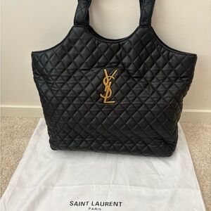 Saint Laurent Quilted Black Tote with Gold Logo